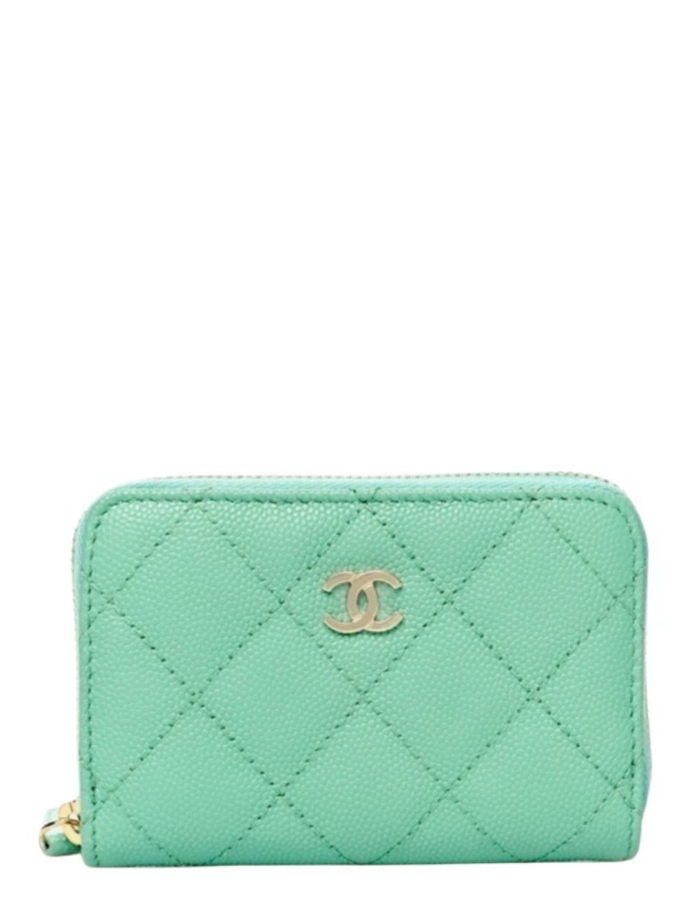 BNIB RARE! NEW Chanel CC Zip Coin Purse Quilted Caviar Zippy Wallet Tiffany Blue
